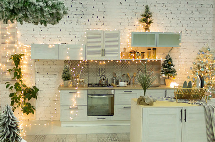 Kitchen decorated for the new year containing new year, background, and, a Holiday Photo by PhotoXab