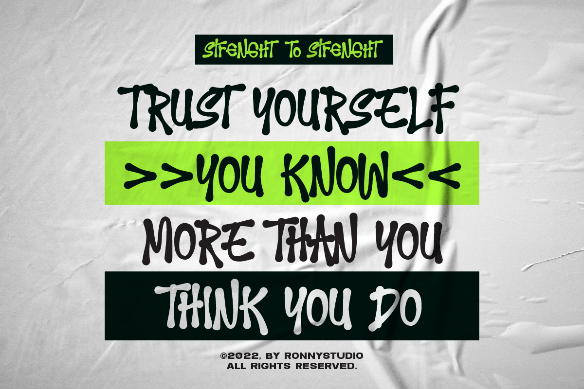 Strenght To Strenght Hand Scratch, a Handwritten Font by Ronny Studio (Photo 2 of 9)