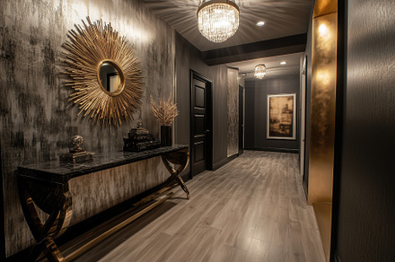 A luxurious Hollywood Glam interior design style hallway featuring a stylish co, an Arts & Entertainment Photo by Textures & Backgrounds