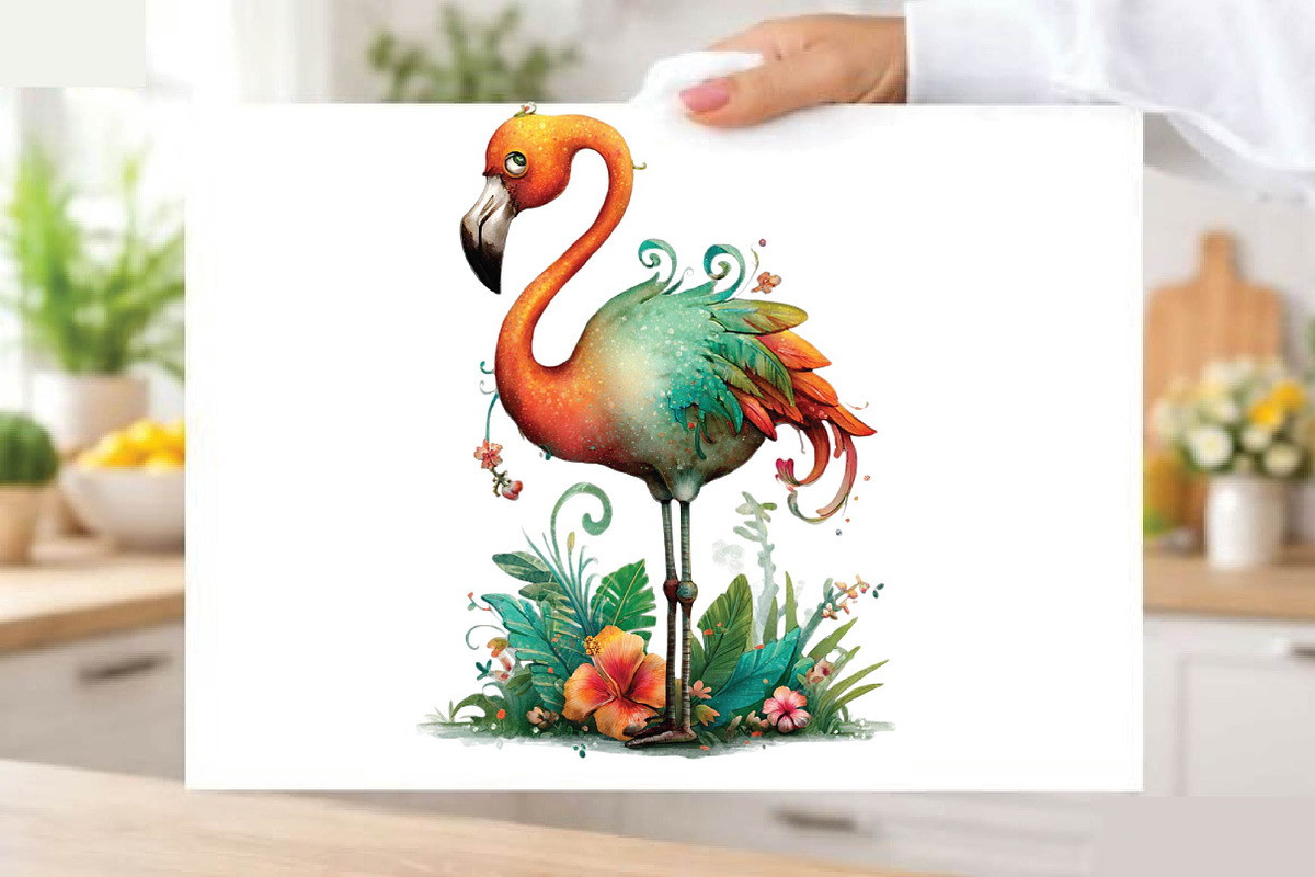 Watercolor Summer Flamingo Clipart, an Illustration by SVGArt (Photo 7 of 9)