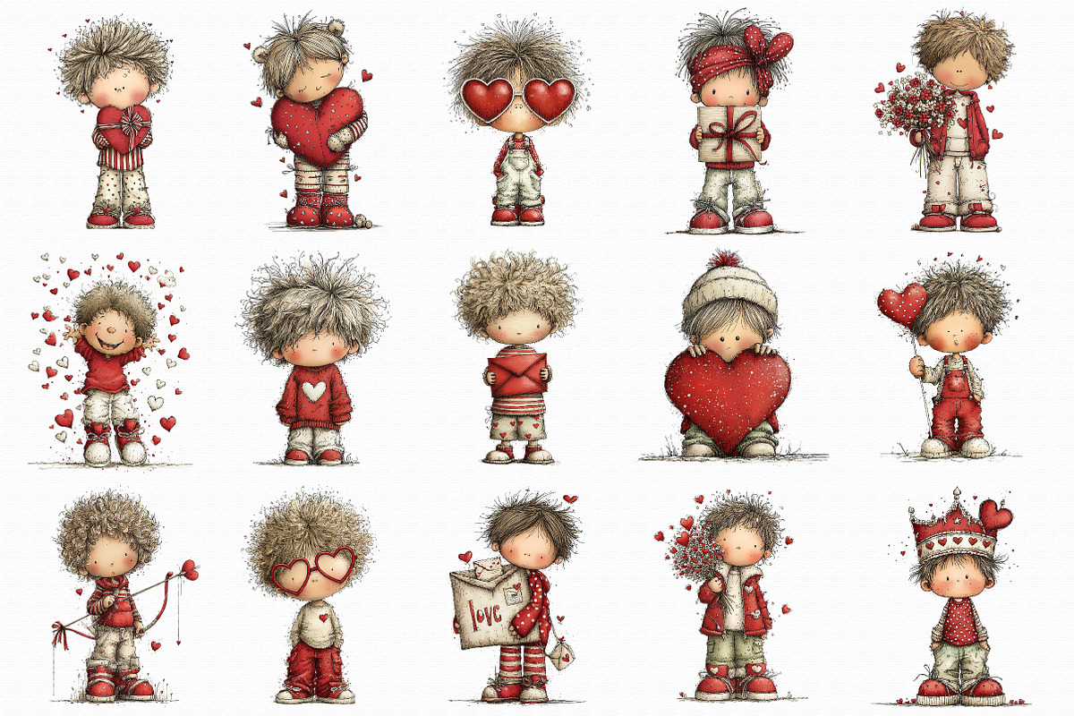 Quirky Valentine Boy Clipart, an Illustration by Libby Wishes (Photo 2 of 7)