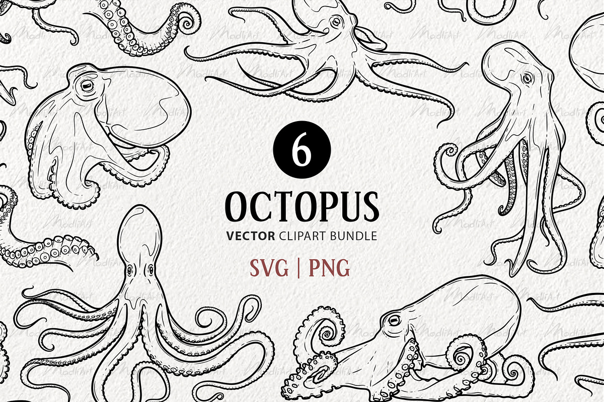 Octopus Vector Line Art Set, an Illustration by MadliArt (Photo 1 of 4)
