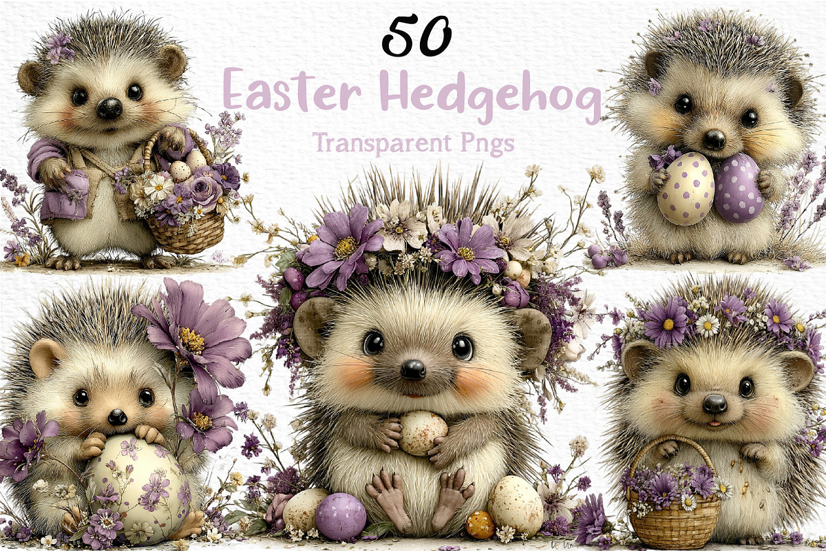 Whimsical Easter Hedgehog Clipart, an Illustration by Craft Nest (Photo 1 of 12)