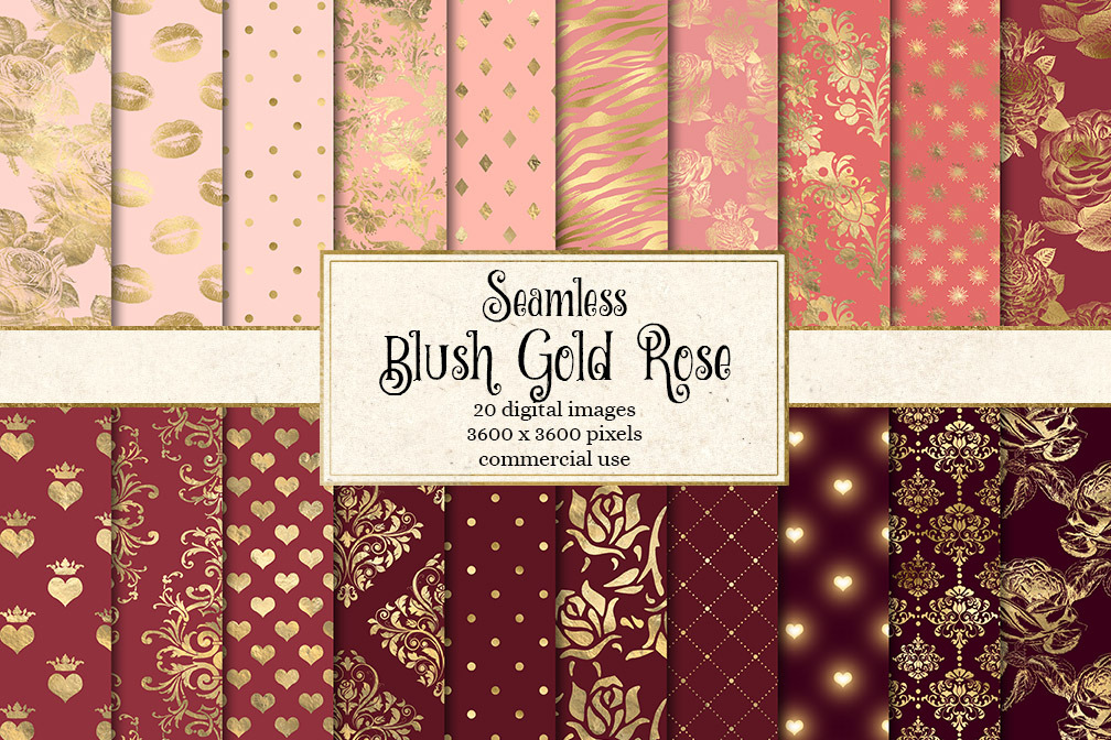 Blush Gold Rose Digital Paper, a Pattern Graphic by Digital Curio