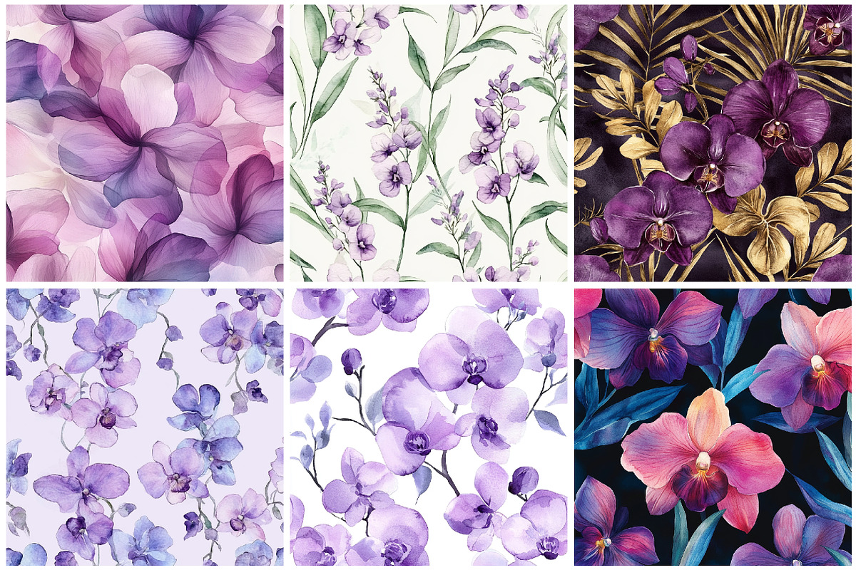 Purple Orchids Digital Paper, a Pattern Graphic by CitraGraphics (Photo 5 of 6)