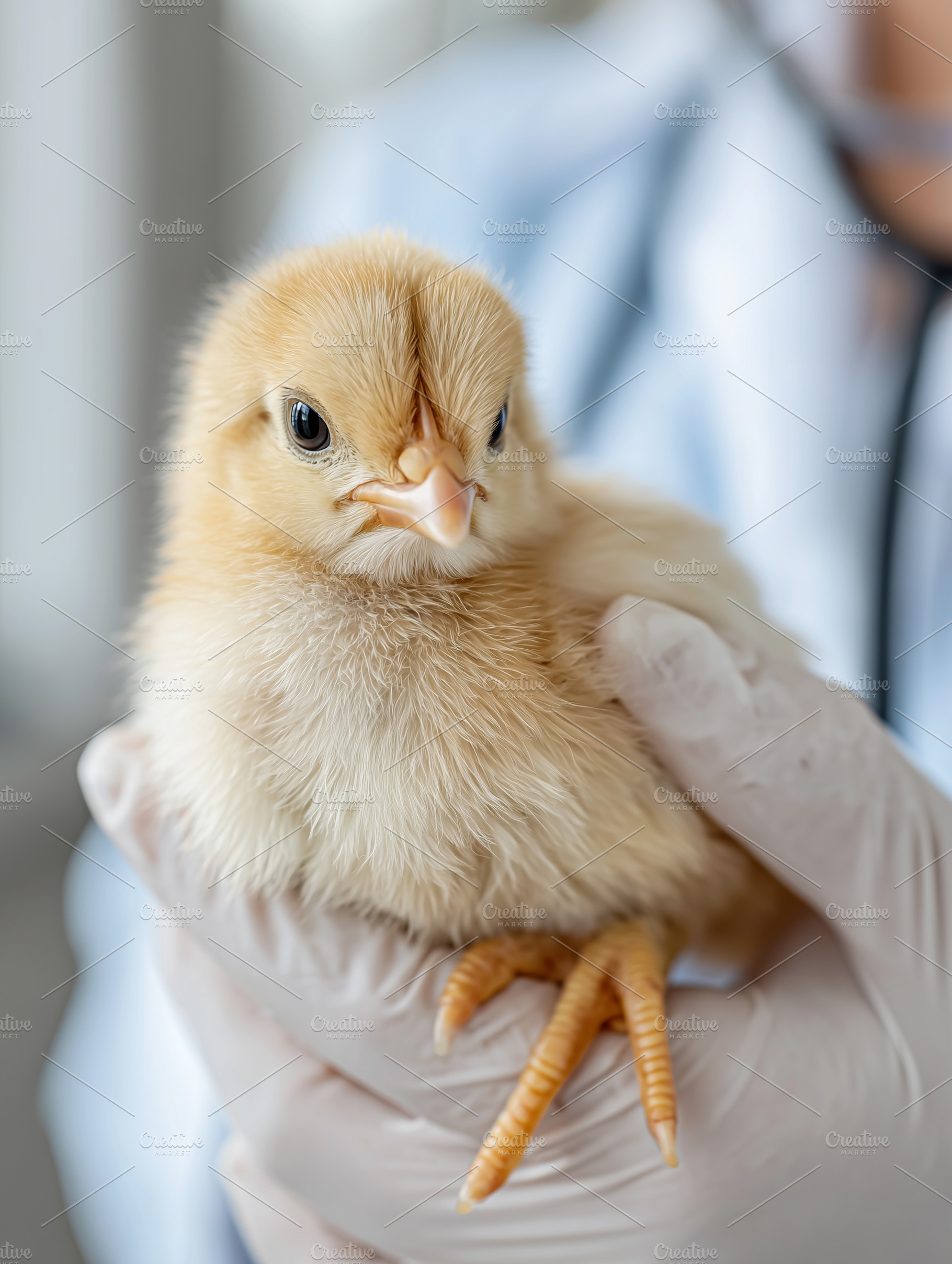 Fluffy yellow baby chick held by, an Animal Photo by MistyDay