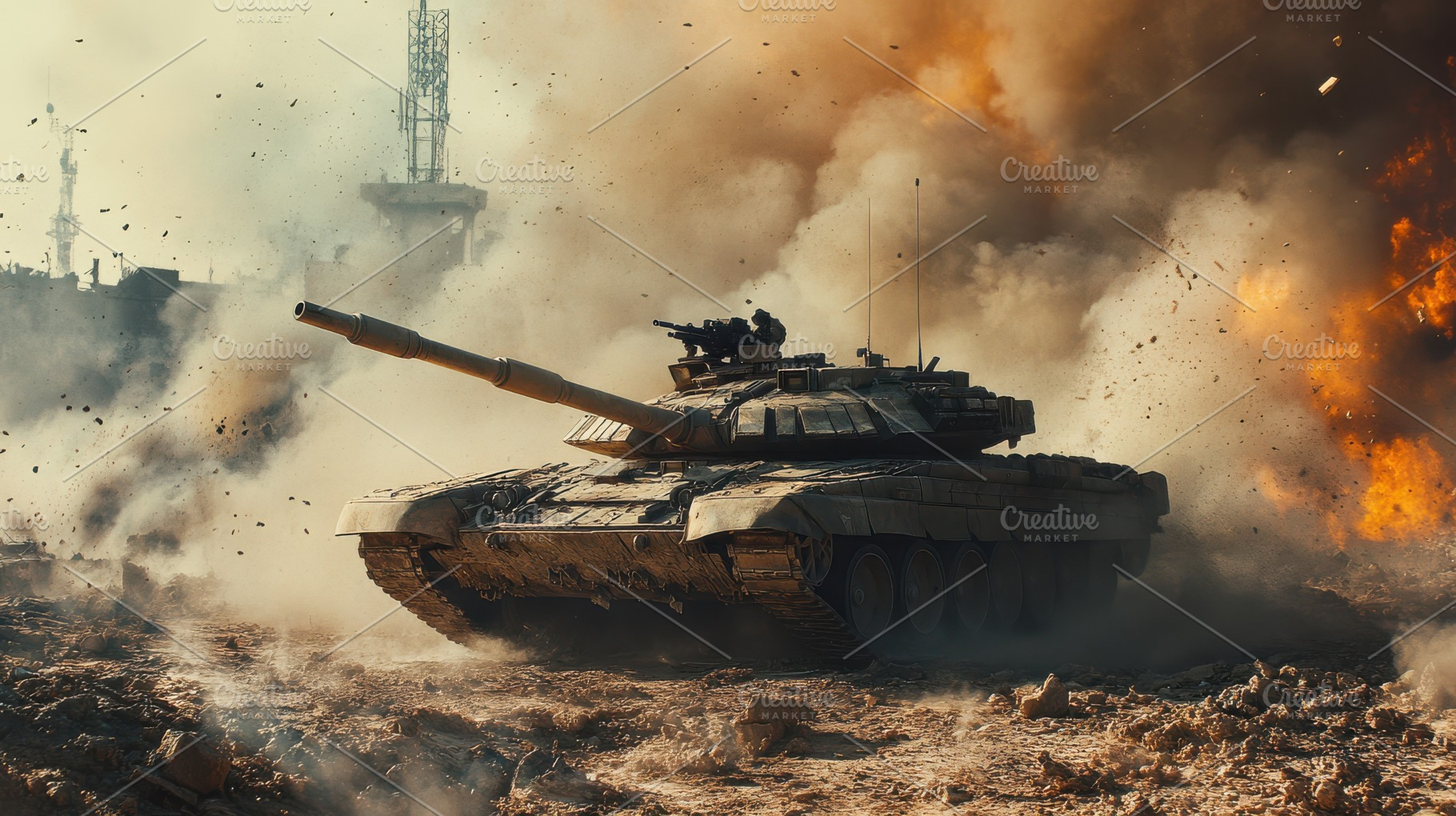 Heavy tank in the midst of intense c, an Animal Photo by Pixeness Studio