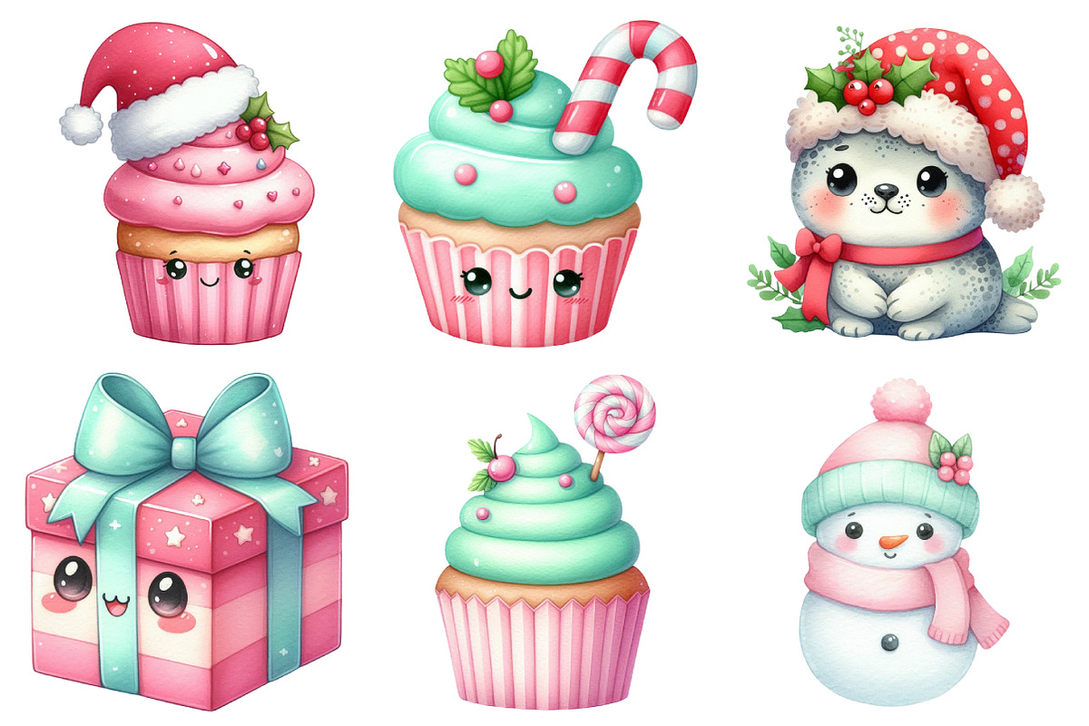 Kawaii Pink Mint Christmas Clipart, an Illustration by Daily.Designs (Photo 5 of 5)