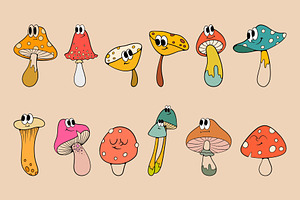 Groovy Mushrooms Vector Collection