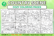 Country Scene Cozy Coloring Pages, a Decorative Illustration by Coco Bloom (Thumbnail 1 of 4)