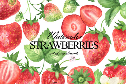Watercolor strawberry clipart set, a Food Illustration by OlDm_Shop