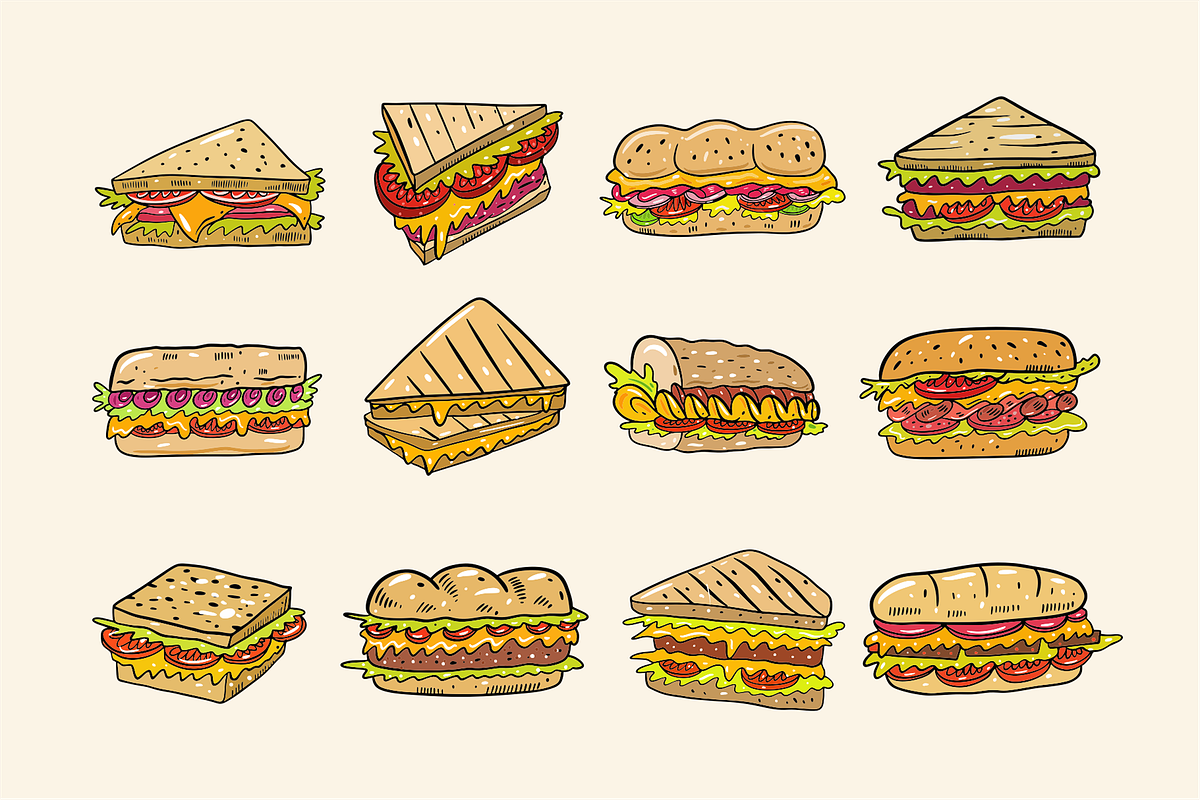 Sandwich Doodles & Food Clipart, a Food Illustration by Oktyabr (Photo 2 of 5)
