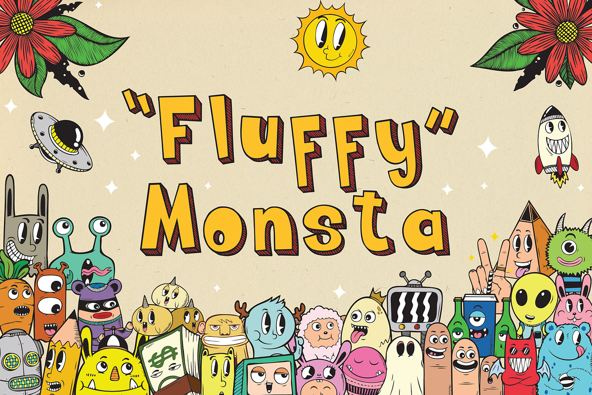 Fluffy Monsta - Cute Doodle Font, a Font by Graphiqa Studio (Photo 1 of 11)