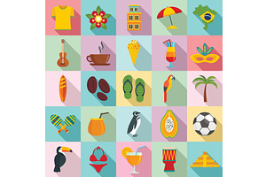 Brazil Icons Set, Flat Style