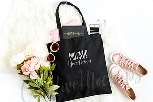 Stylish Black Tote Mockup