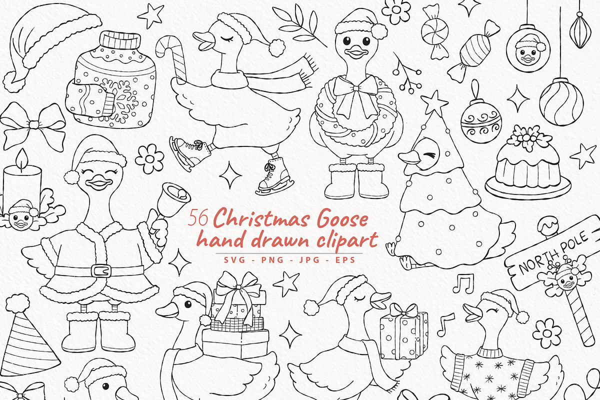 Christmas Goose Outline SVG, an Animal Illustration by TitaLivingArt (Photo 1 of 10)