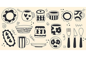 Kitchenware and cutlery set in, an Object Illustration by Tati_Kli
