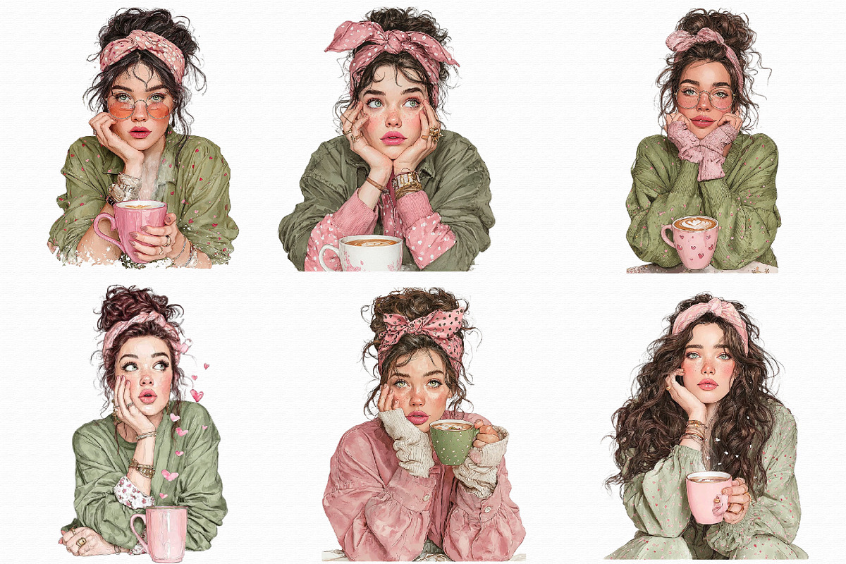 Whimsical Valentine Coffee Girl Clip, an Illustration by Libby Wishes (Photo 3 of 7)
