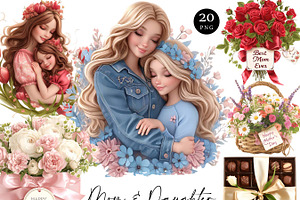 Mom and Daughter Clipart Bundle, a Person Illustration by Design Scotch