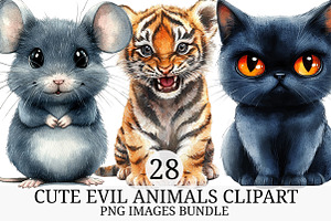 Cute Evil Animals Clipart, an Illustration by Craft Nest