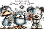Whimsical Spring Animals Clipart, an Animal Illustration by designcity5 (Thumbnail 1 of 5)