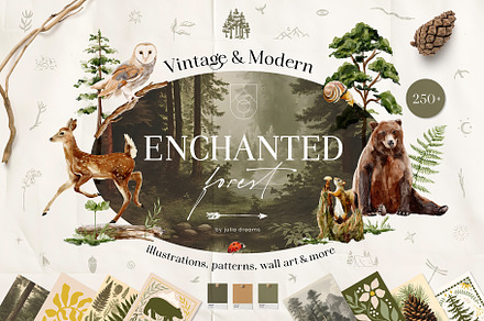 Enchanted Forest Watercolor Art, an Object Graphic by Julia Dreams