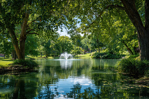Water fountain in park surrounded, a Photo by Pavel_design