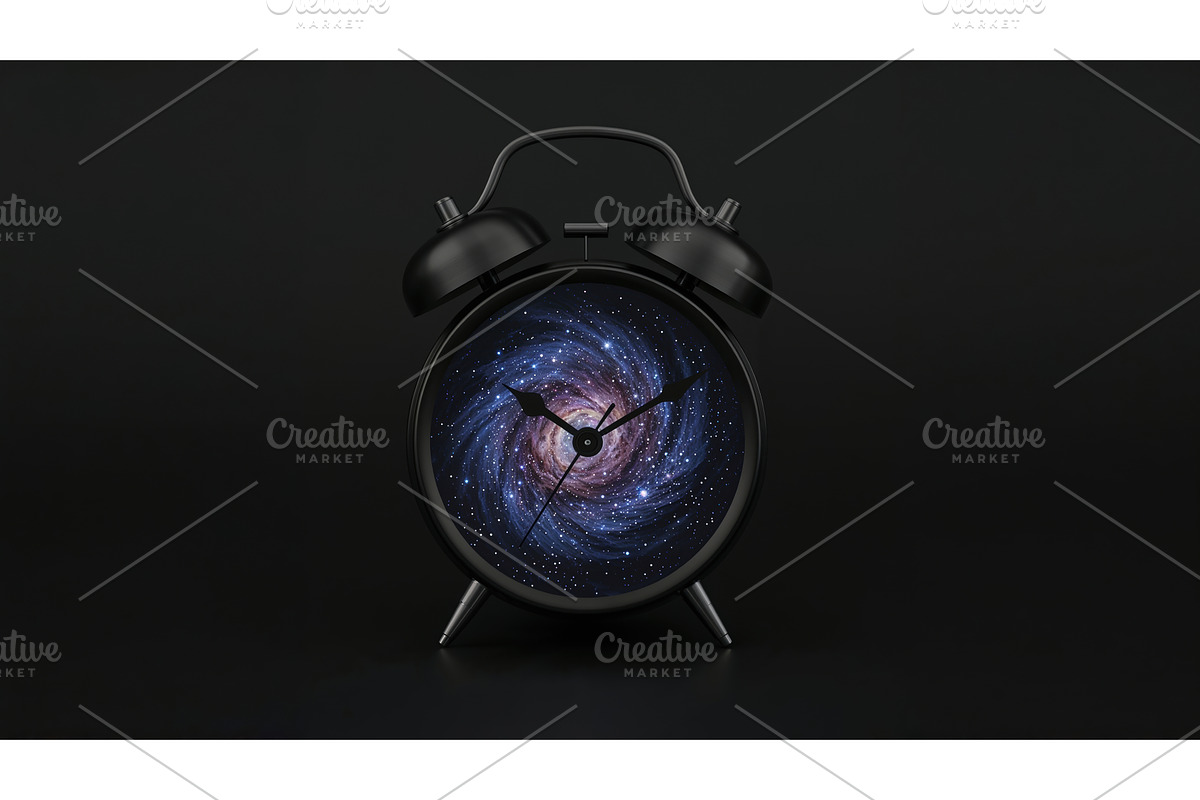 Black alarm clock with galaxy spiral, an Illustration by tilialucida