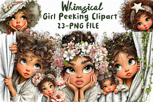 Whimsical Girl Peeking Clipart, an Illustration by Libby Wishes