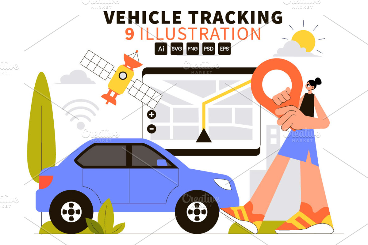 9 Vehicle Tracking Illustration, a Transportation Illustration by denayunebgt (Photo 1 of 3)