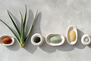 Spices and aloe vera displayed, a Photo by Beautiful things