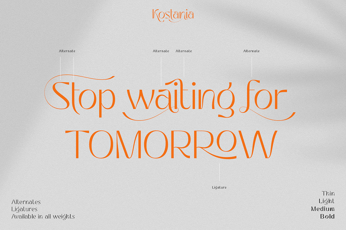 Kostania - Unique Display Font, a Sans Serif Font by Ekahermawan (Photo 8 of 13)