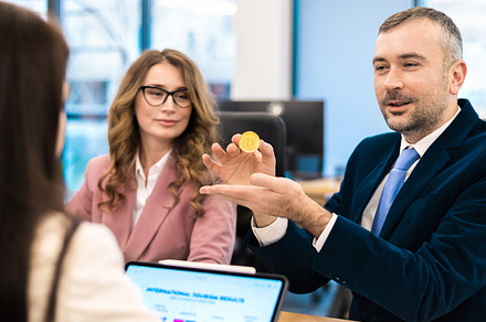 Business meeting about cryptocurrenc, a Business Photo by frimufilms