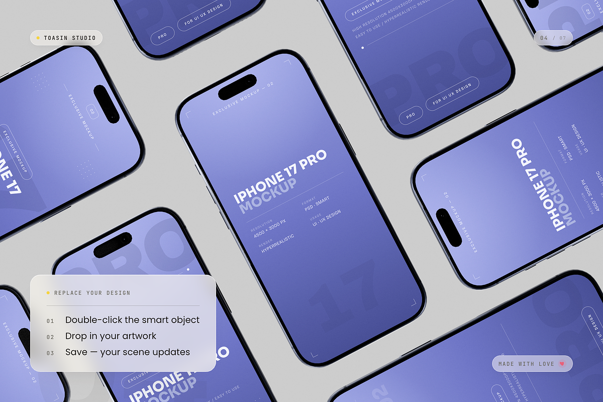 iPhone 17 Pro Mockup, an iPhone Mockup by Toasin Studio (Photo 4 of 7)