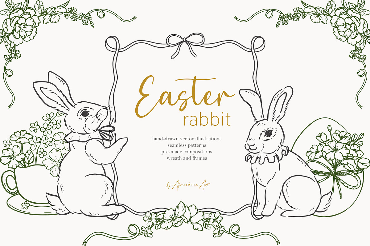 Easter rabbit hand-drawn vector set, a Decorative Illustration by AfonshinaArt (Photo 1 of 15)