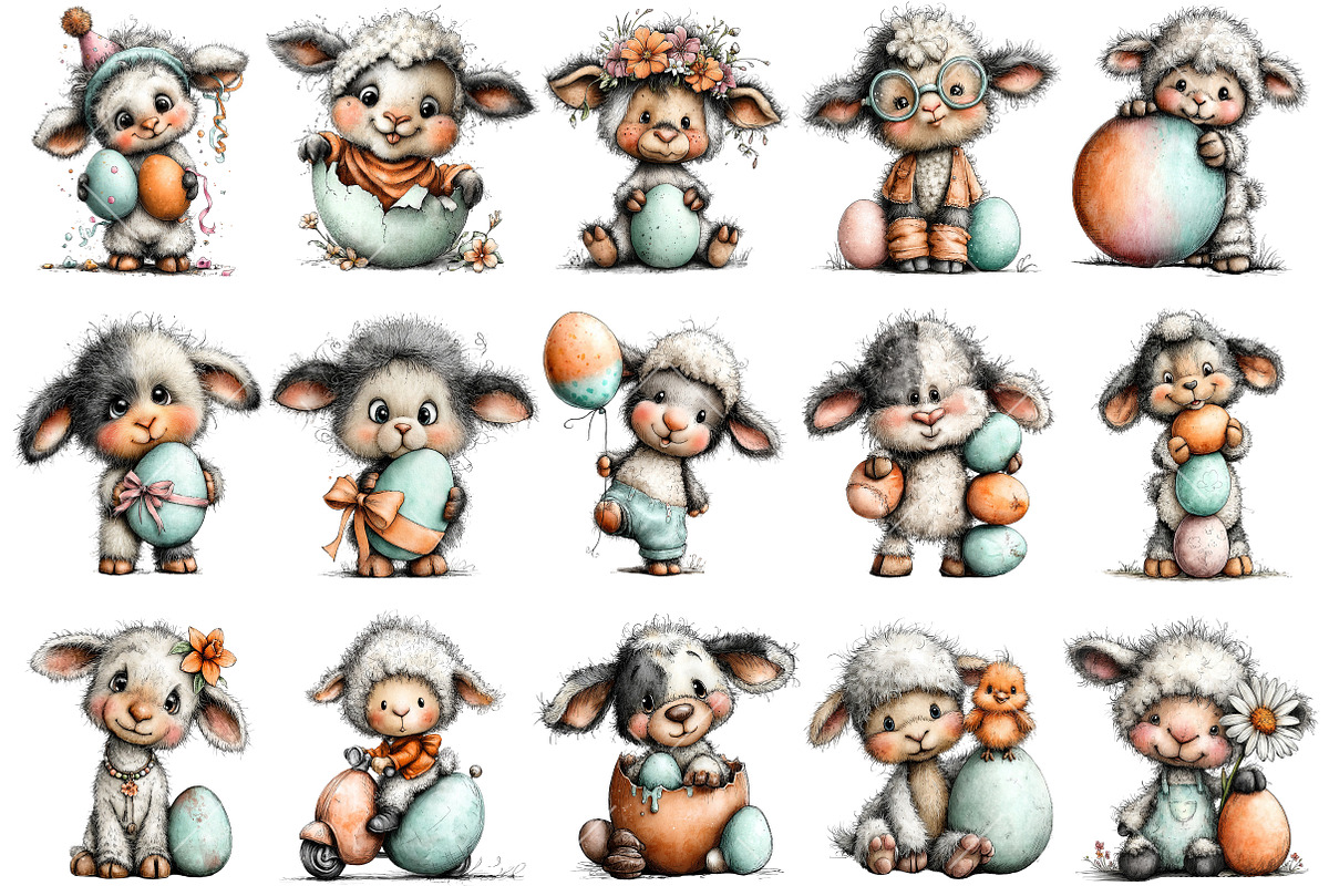 Whimsical Easter Lamb Clipart, an Illustration by OK Design (Photo 3 of 6)