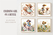 Girl on a Bicycle. Wall art., a Decorative Illustration by KENO Mascots (Thumbnail 2 of 5)