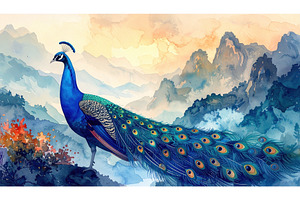 Watercolor peacock standing on cliff, an Animal Photo by Igor Tichonow