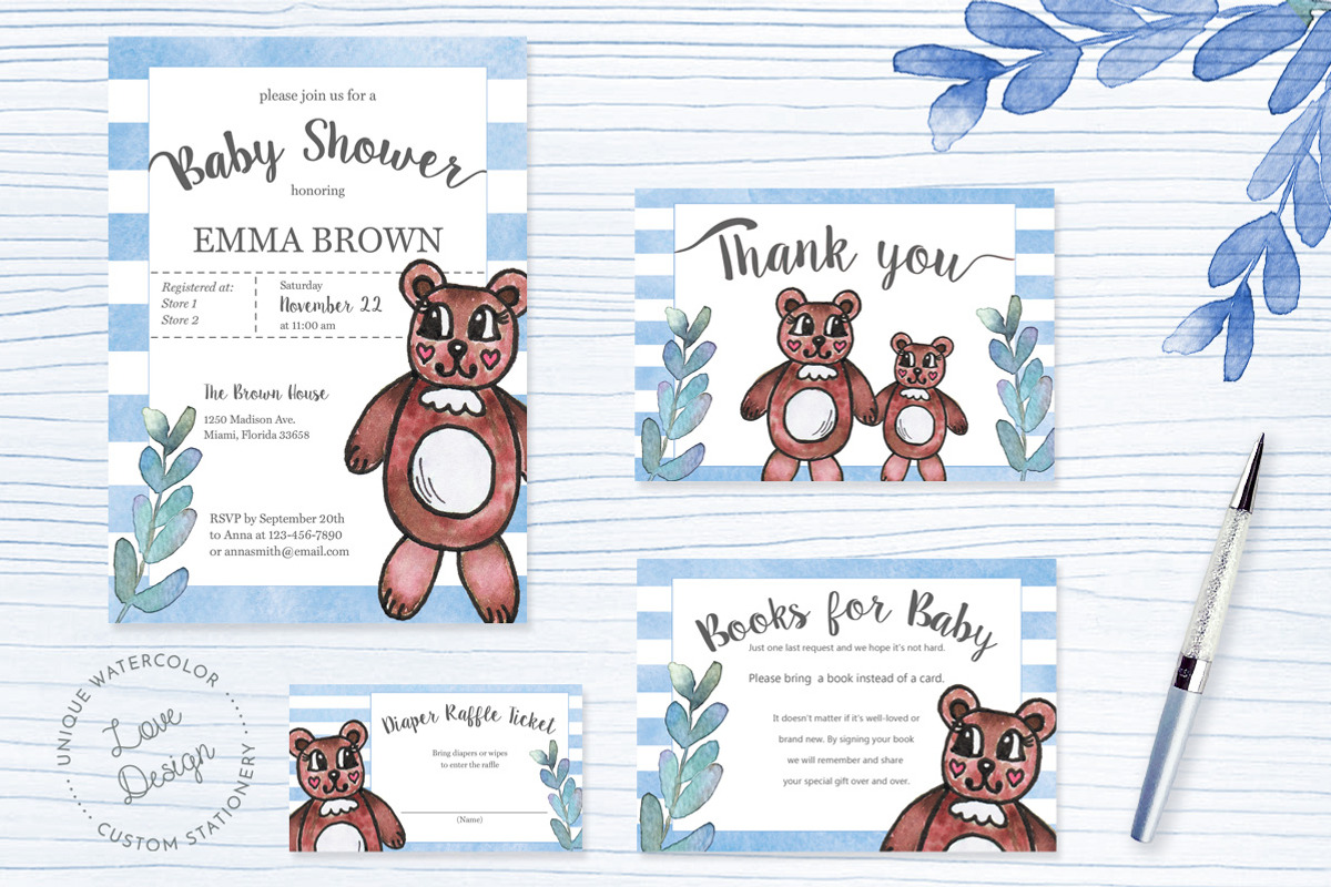 Watercolor Teddy Bear Baby Shower, an Invitation Template by Love Design (Photo 1 of 5)