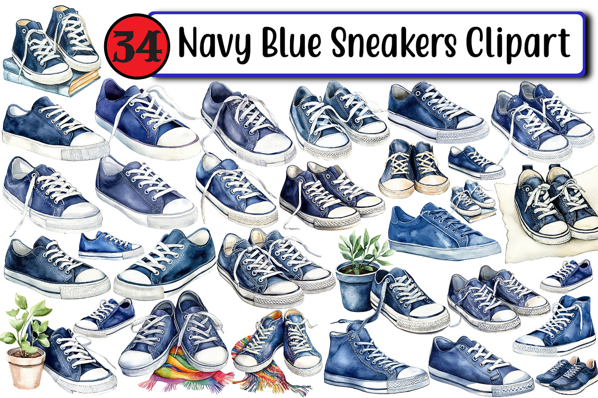 Navy Blue Sneakers Clipart, an Illustration by Design Market (Photo 1 of 3)