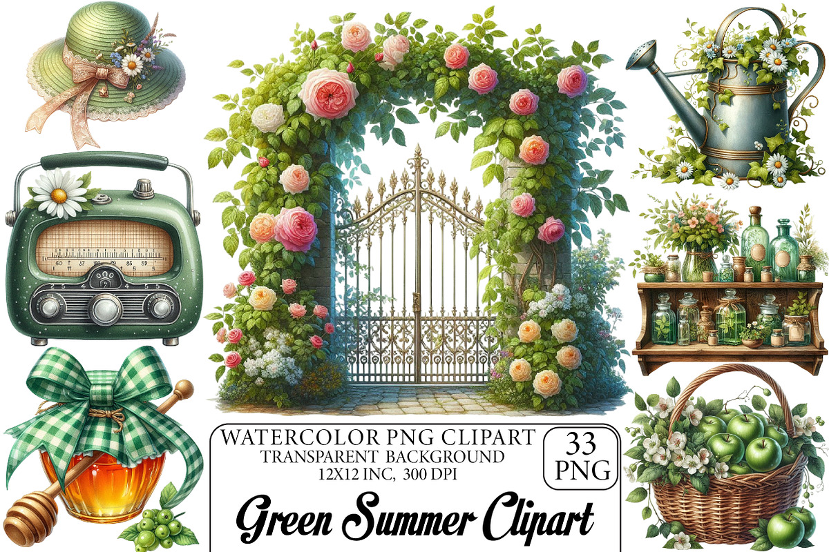 Green Summer Cottagecore Clipart, an Illustration by DreamPrint404 (Photo 1 of 6)