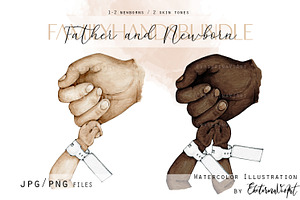 Father&Newborn Preemie Holding Hands, a Person Illustration by EkaterinaViArt