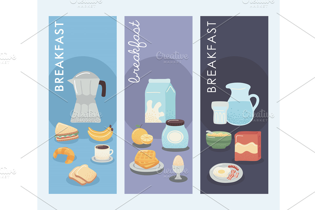 three breakfast cards, a Food Illustration by studiogstock