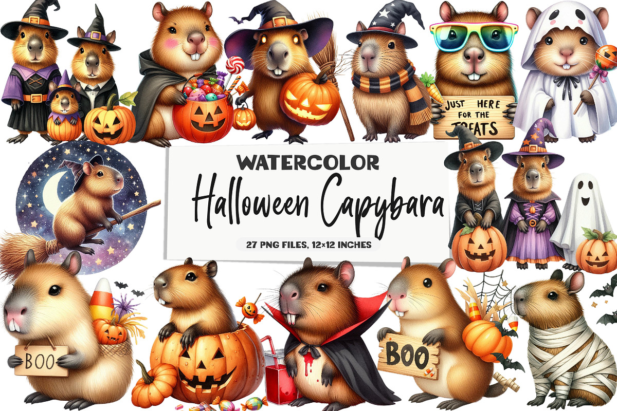 Halloween Capybara Clipart, a Seasonal Illustration by DreamArtGraphic (Photo 1 of 4)