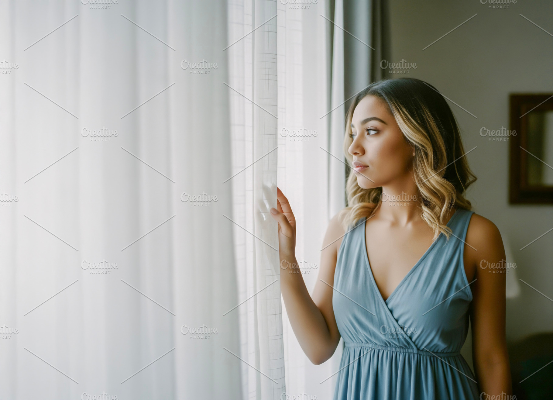 Young Woman Looking Through Windows, a Photo by rarrarorro