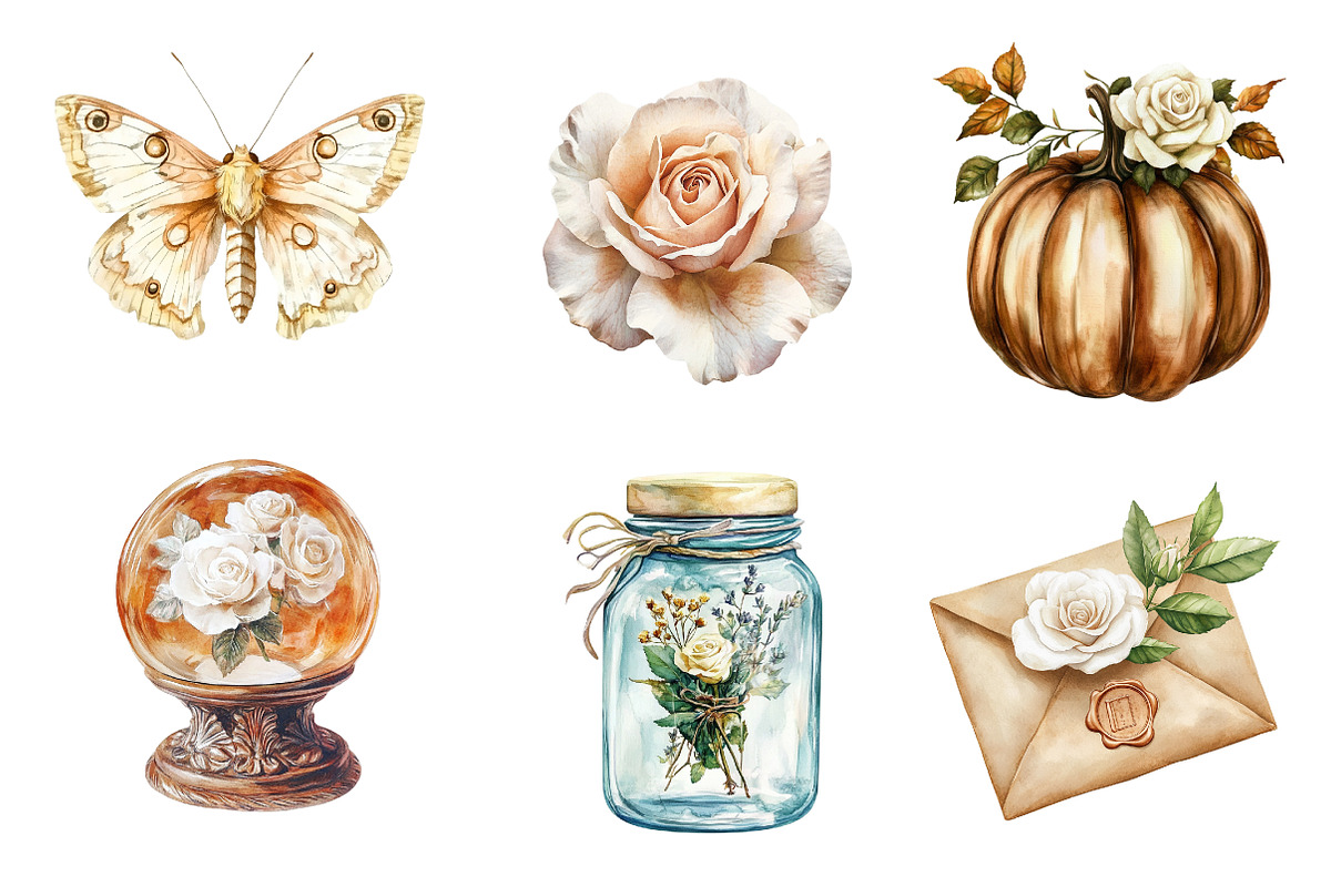 Brown Halloween & White Roses Clipar, an Illustration by CreationArt (Photo 4 of 5)