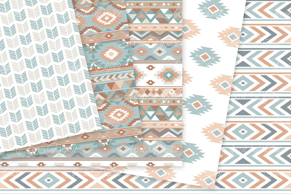 Blue and Brown Aztec Digital Paper, a Pattern Graphic by Avenie Digital (Photo 3 of 4)