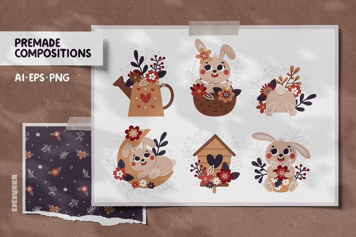 Cute Easter Clipart, Patterns, Print, a Seasonal Illustration by Ejevyaka (Photo 4 of 11)