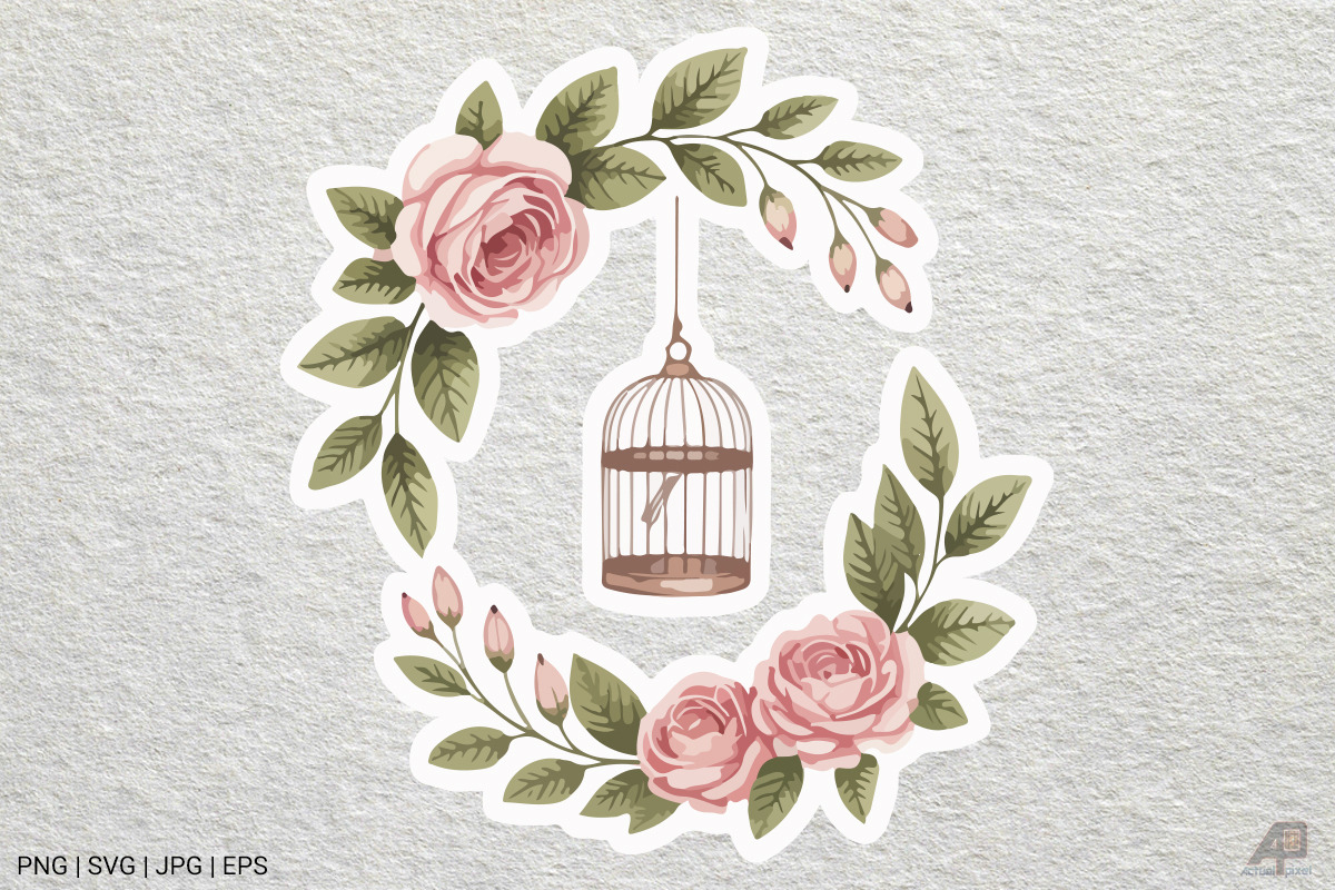 Vintage Floral Birdcage Bundle, an Illustration by Actual Pixel (Photo 6 of 12)
