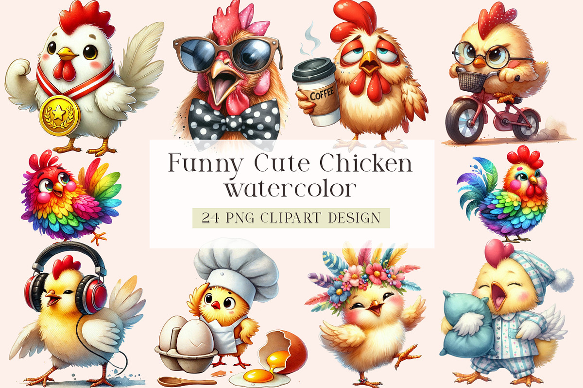 Funny Chicken Clipart - Crazy Chicke, an Illustration by DreamArtGraphic (Photo 1 of 5)